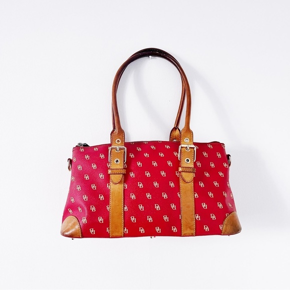 Dooney & Bourke • Domed Satchel purse bag Burning Red initials canvas wristlet